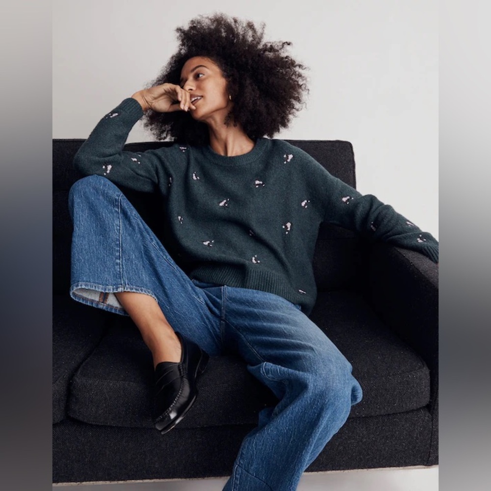 Madewell Embroidered Cross-Stitch Floral Pullover Sweater